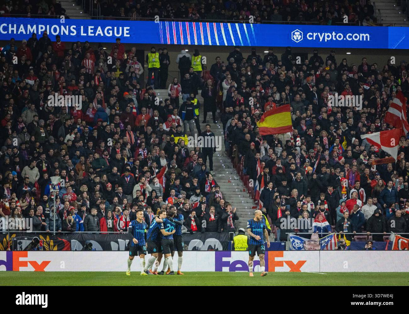 Madrid, Spain. 26th Nov, 2025. Piotr Zieli?ski (Internazionale) celebrating  his goal in Riyadh Air Metropolitano stadium for Inter vs Atletico de Madrid  at UEFA Champions League game. during Atletico de Madrid -