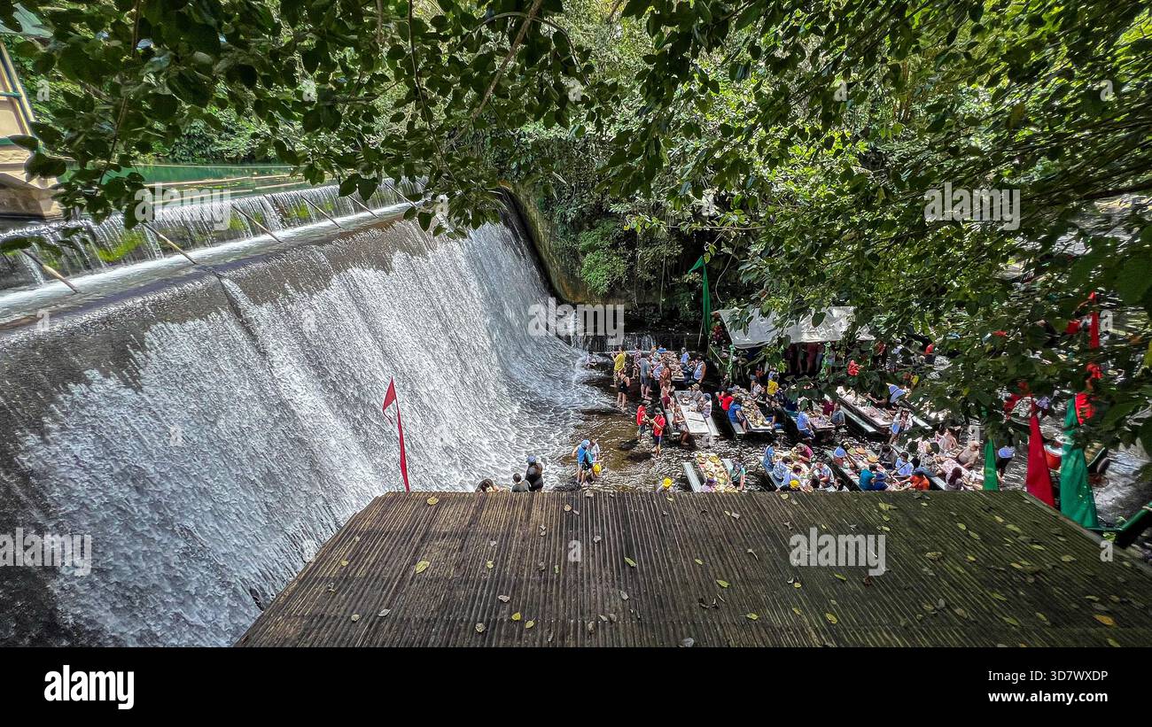 Tiaong, Philippines: Villa Escudero Plantations Resort, Labasin Lake waterfalls lunch buffet restaurant, reservoir hydroelectric dam, Filipino buffet - Smartphone Captured Stock Image