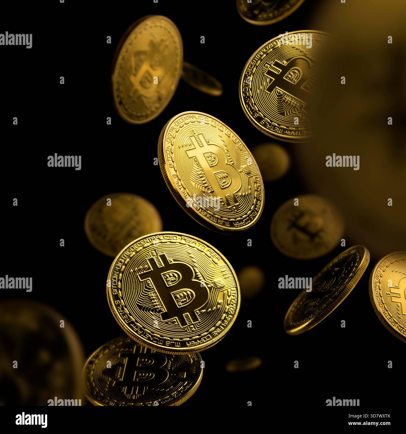 Bitcoin Gold Coins Levitate on a black background Stock Photo - Alamy