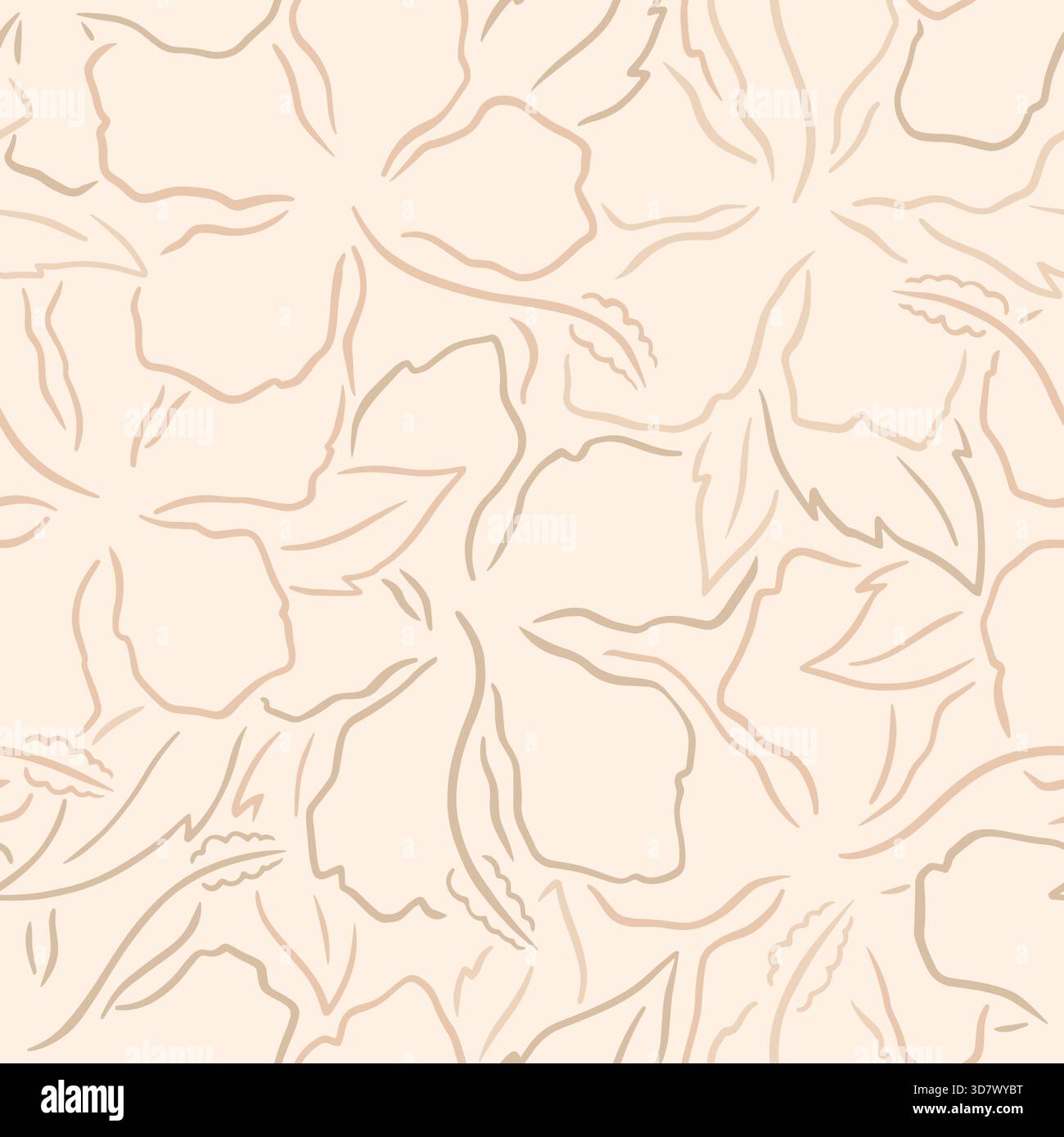 Abstract Hibiscus lines seamless pattern. Vector illustration flat design background. Stock Vector