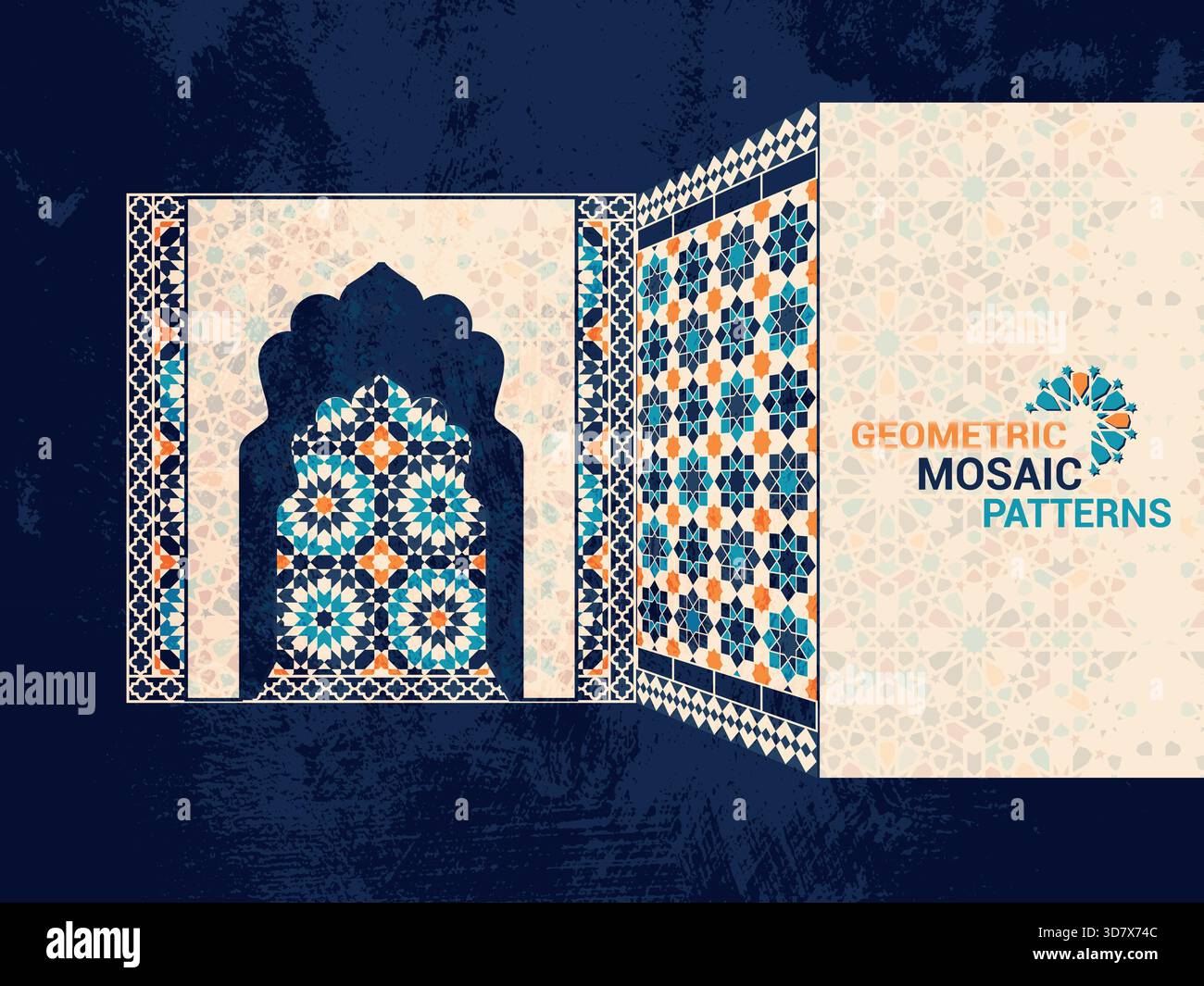 Minimal Islamic Abstract Background with Colorful Tile Borders - Modern Islamic Mosaic Frame Background for Graphic Design. Stock Vector