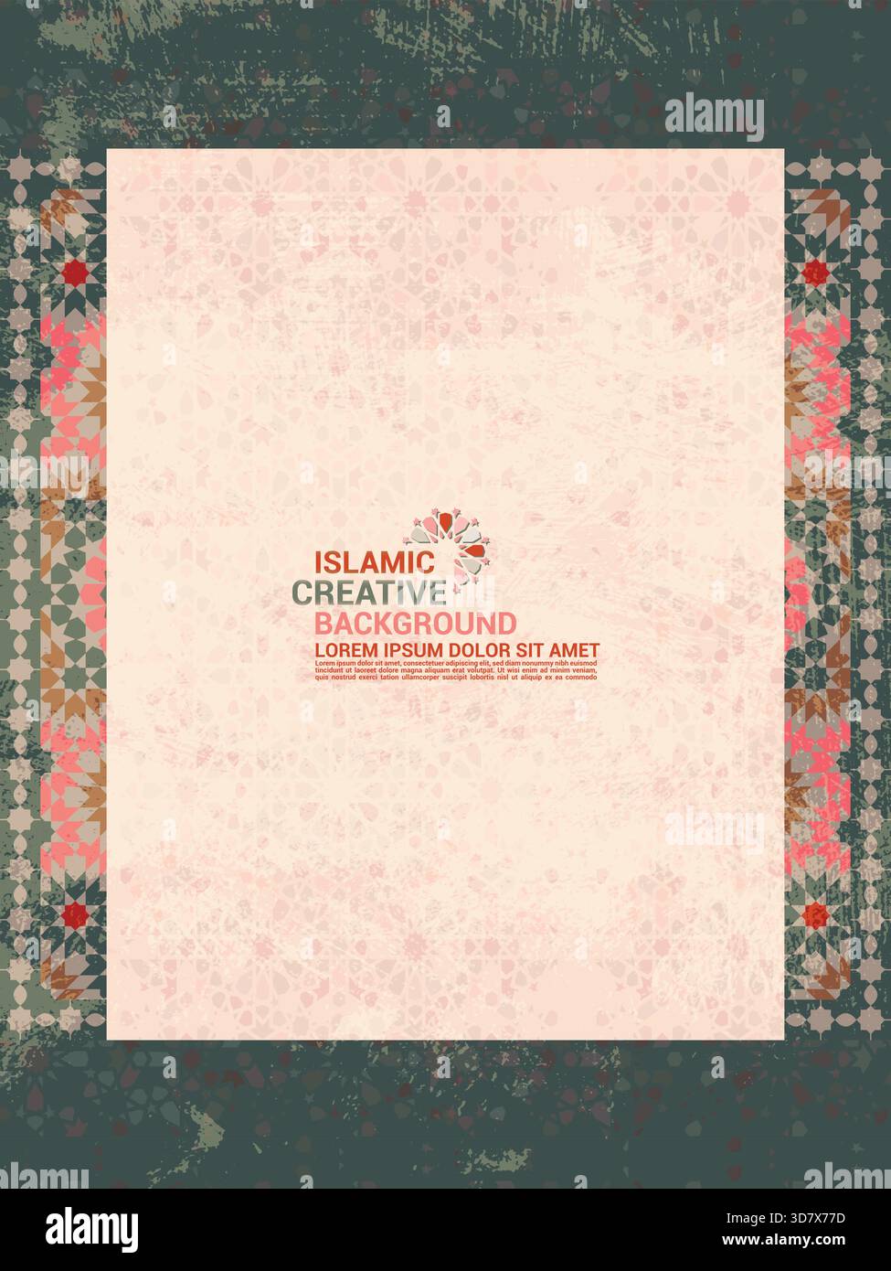 Minimal Islamic Abstract Background with Colorful Tile Borders - Modern Islamic Mosaic Frame Background for Graphic Design. Stock Vector
