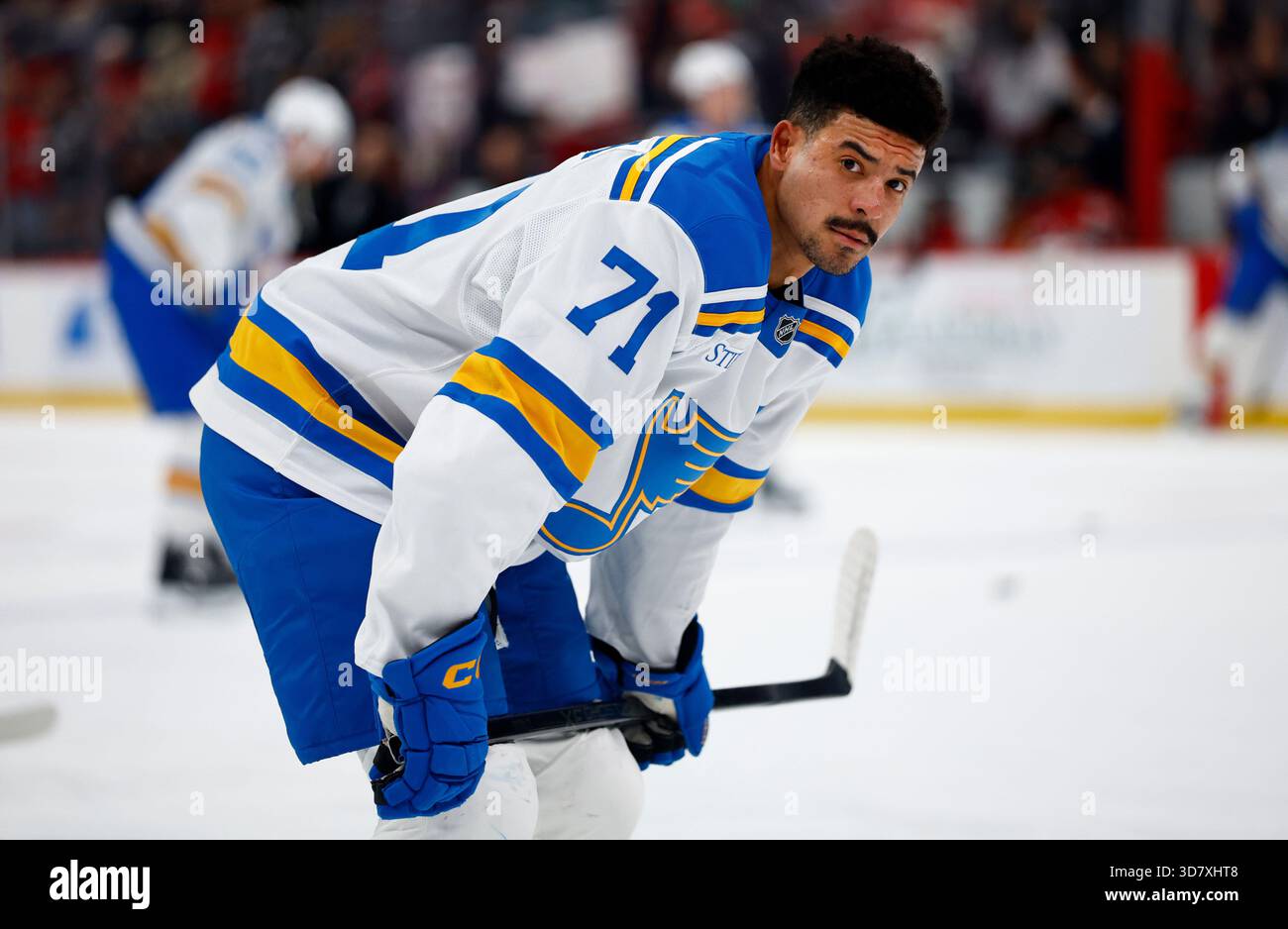 St. Louis Blues right wing Mathieu Joseph (71) during warm up before an ...