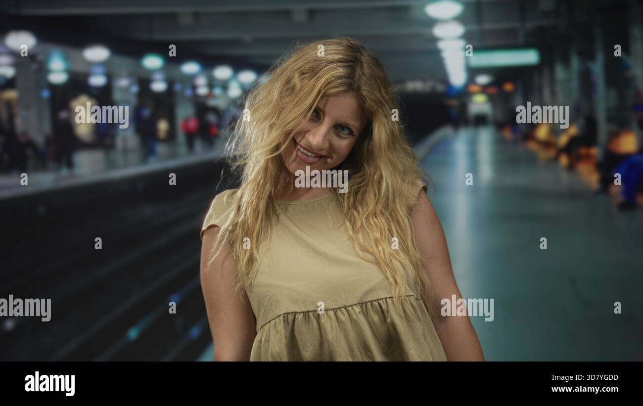 Blonde woman smiling exposed shoulder hi-res stock photography and ...