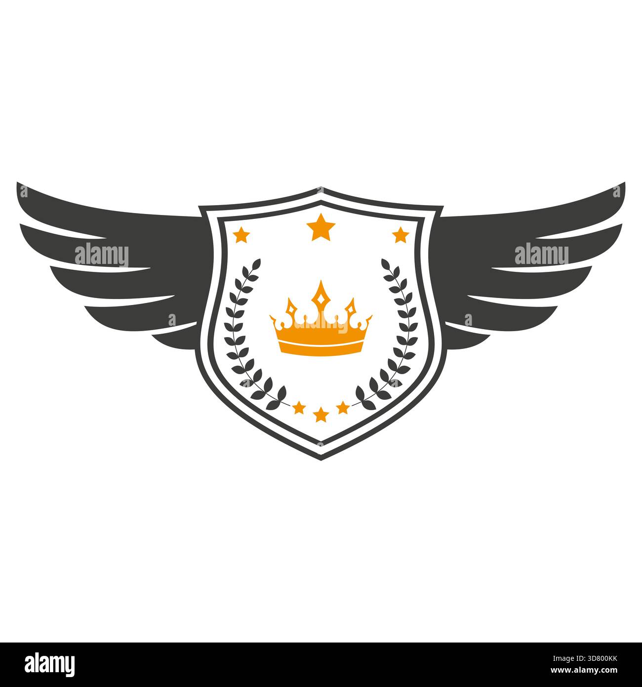 Illustration of a shield with a laurel wreath and a crown on a white ...