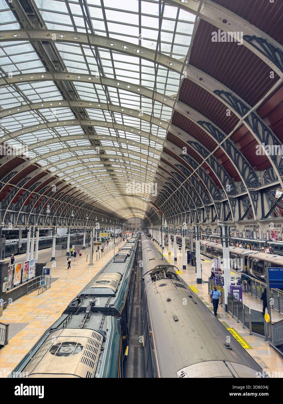 London, England, UK - 4 July 2025: Trains at platforms in London Paddington railway station - Smartphone Captured Stock Image