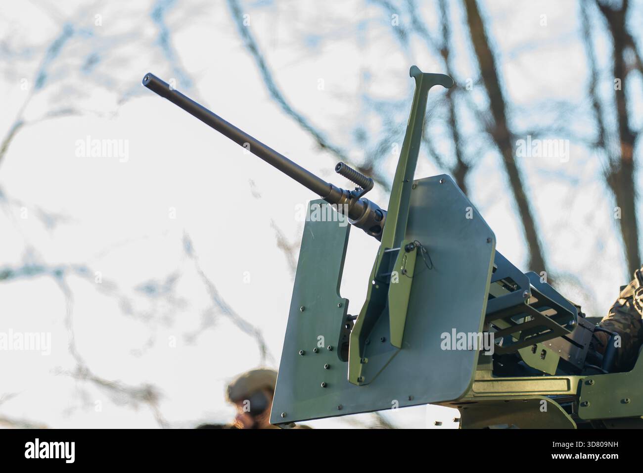 Mounted weapon system with protective armor plate, elevated support ...