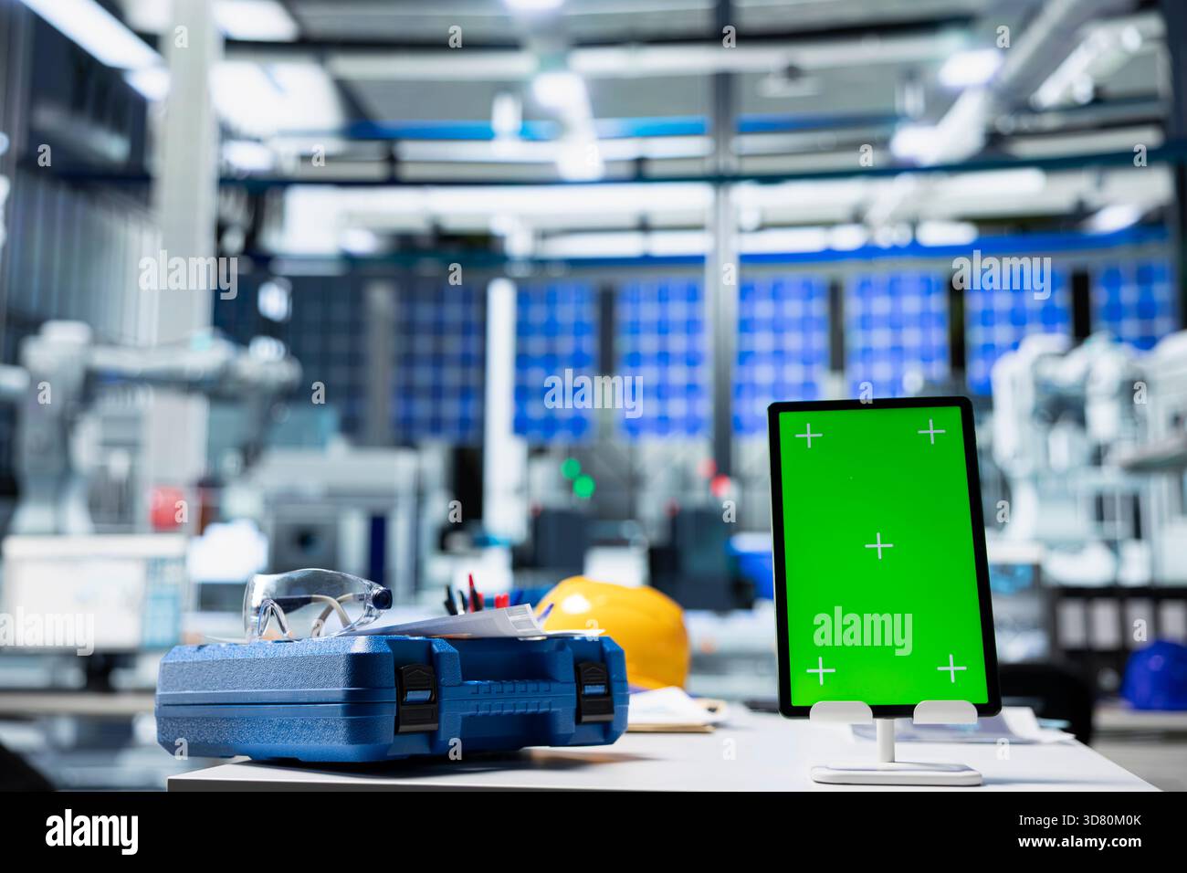 Copy space screen in photovoltaics factory used to manage system ...