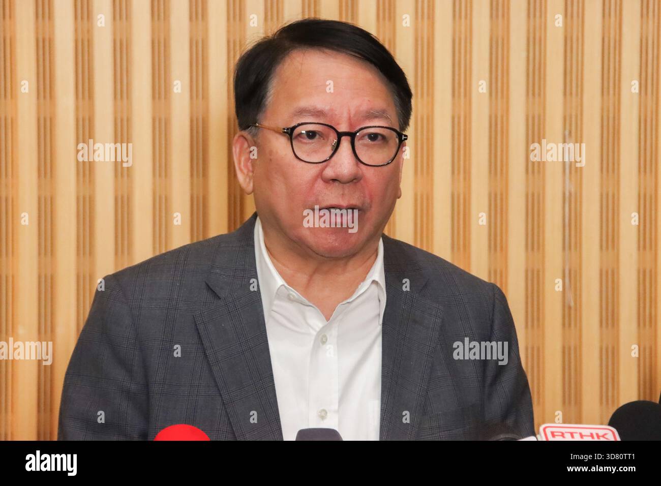 Eric Chan Kwok-ki, Chief Secretary of Administration announcing follow ...