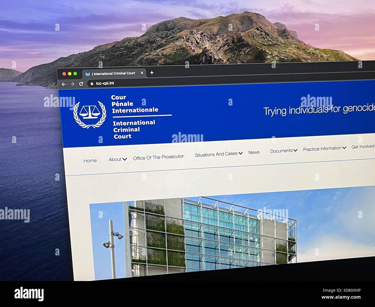 Den Haag, the Netherlands - March 17, 2023: Website of the International Criminal Court (ICC). Stock Photo