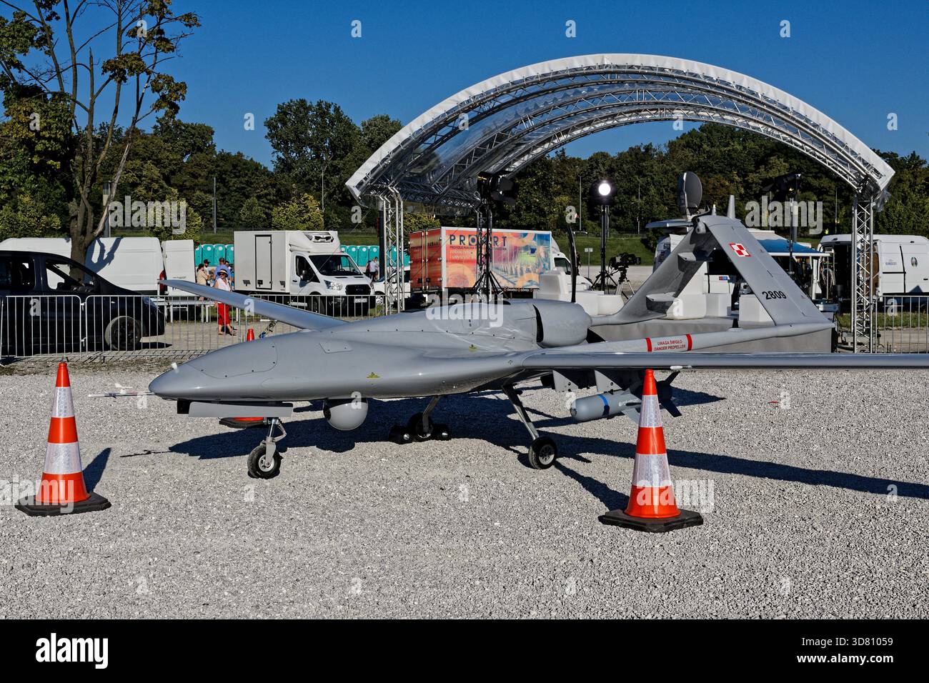 Bayraktar TB2 drone is displayed during the Armed Forces Day. Stock Photo