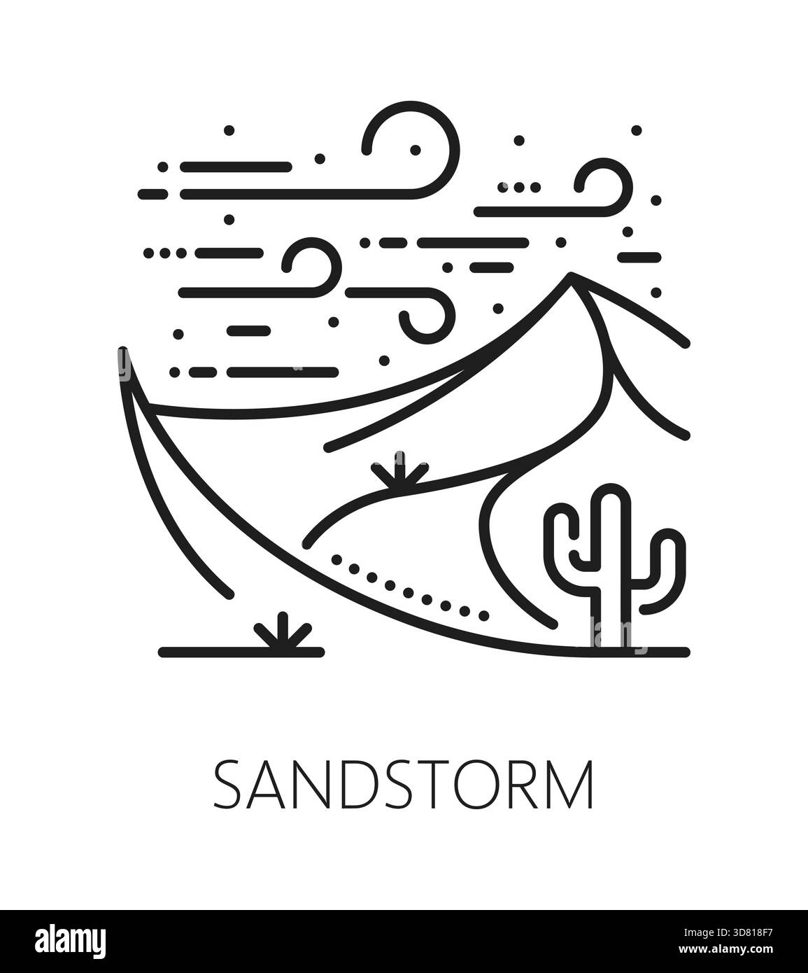 Sandstorm natural disaster, cataclysm line icon. Environmental ...