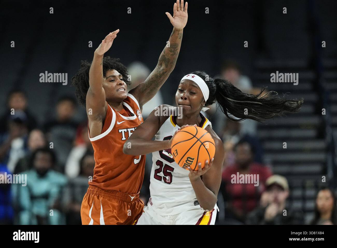 South Carolina guard Raven Johnson (25) is pressured by Texas guard ...