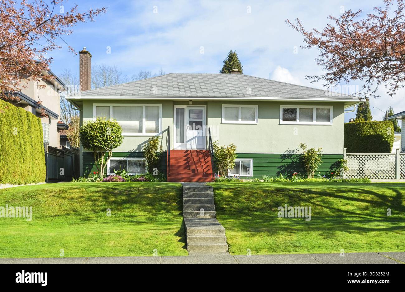 Normal Canadian House Average family house in Canada. Residential house with landscaped front ...