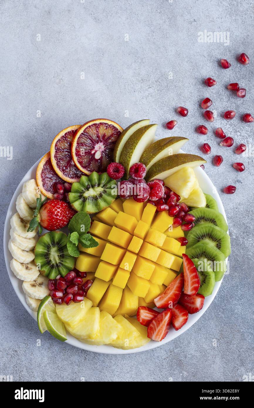 Food, Fruits and berries platter, mango, pineappple, pear, kiwi