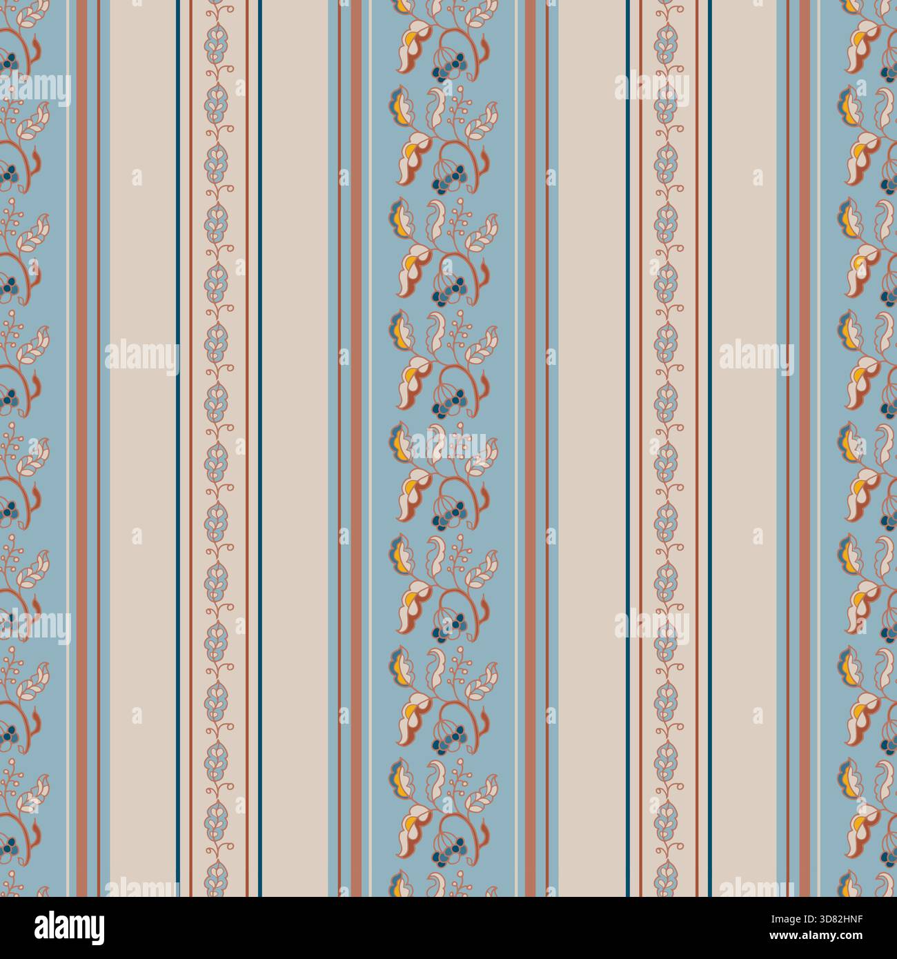 Ornamental Blue Beige Vertical Stripe Stock Vector