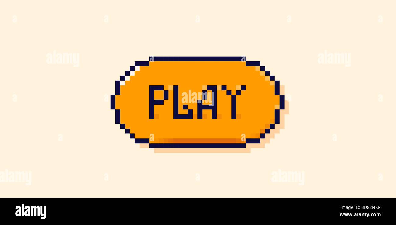 Pixel art user interface button. Orange Play speech bubble. Stock Vector