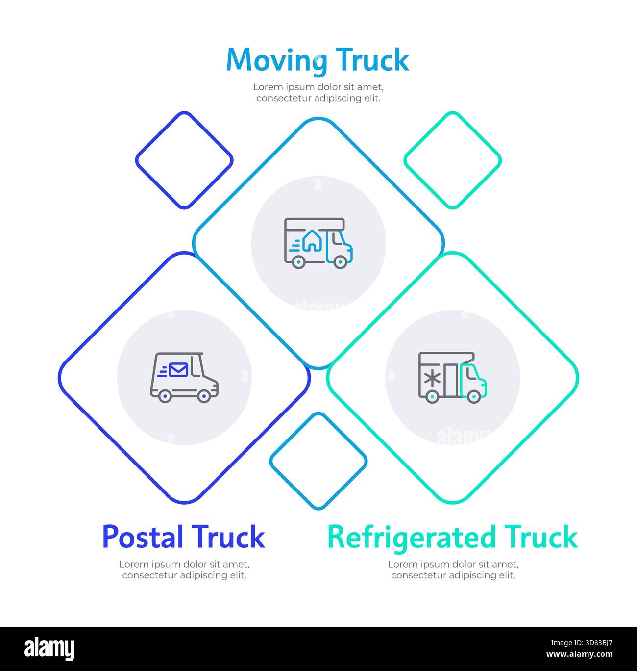 Three types of trucks infographic 3 steps Stock Vector