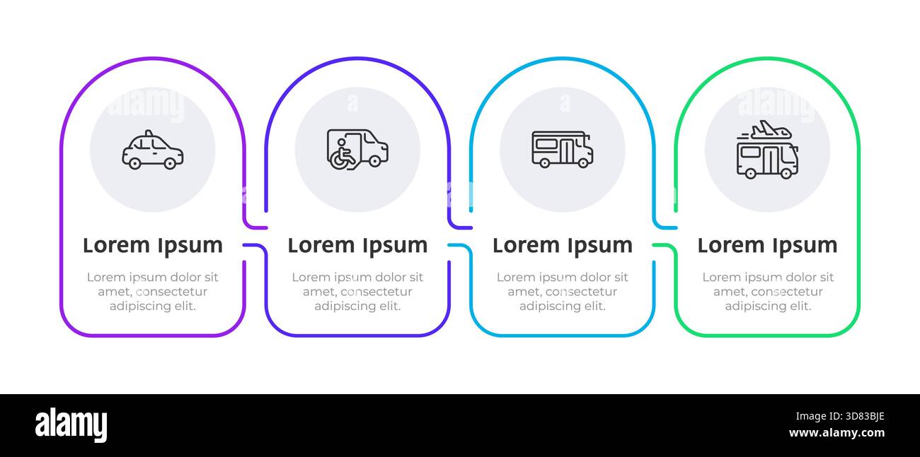 Different types of transportation infographic 4 steps Stock Vector