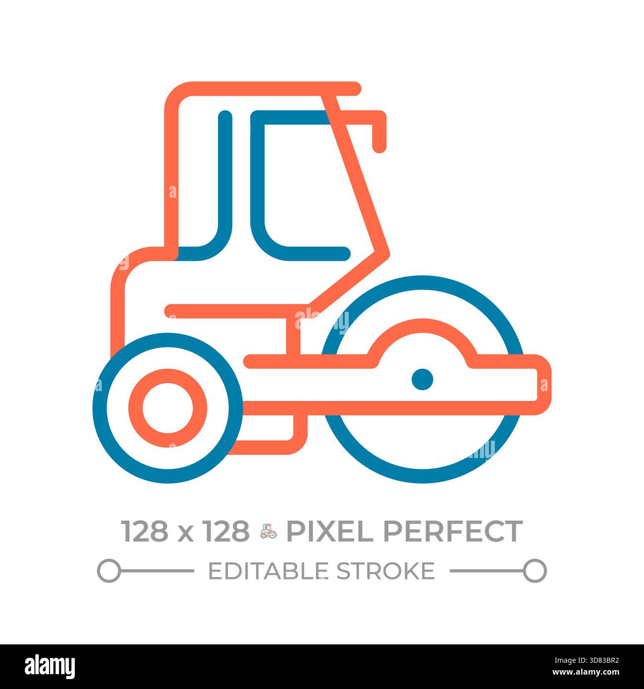 Road roller pixel perfect two color line icon Stock Vector