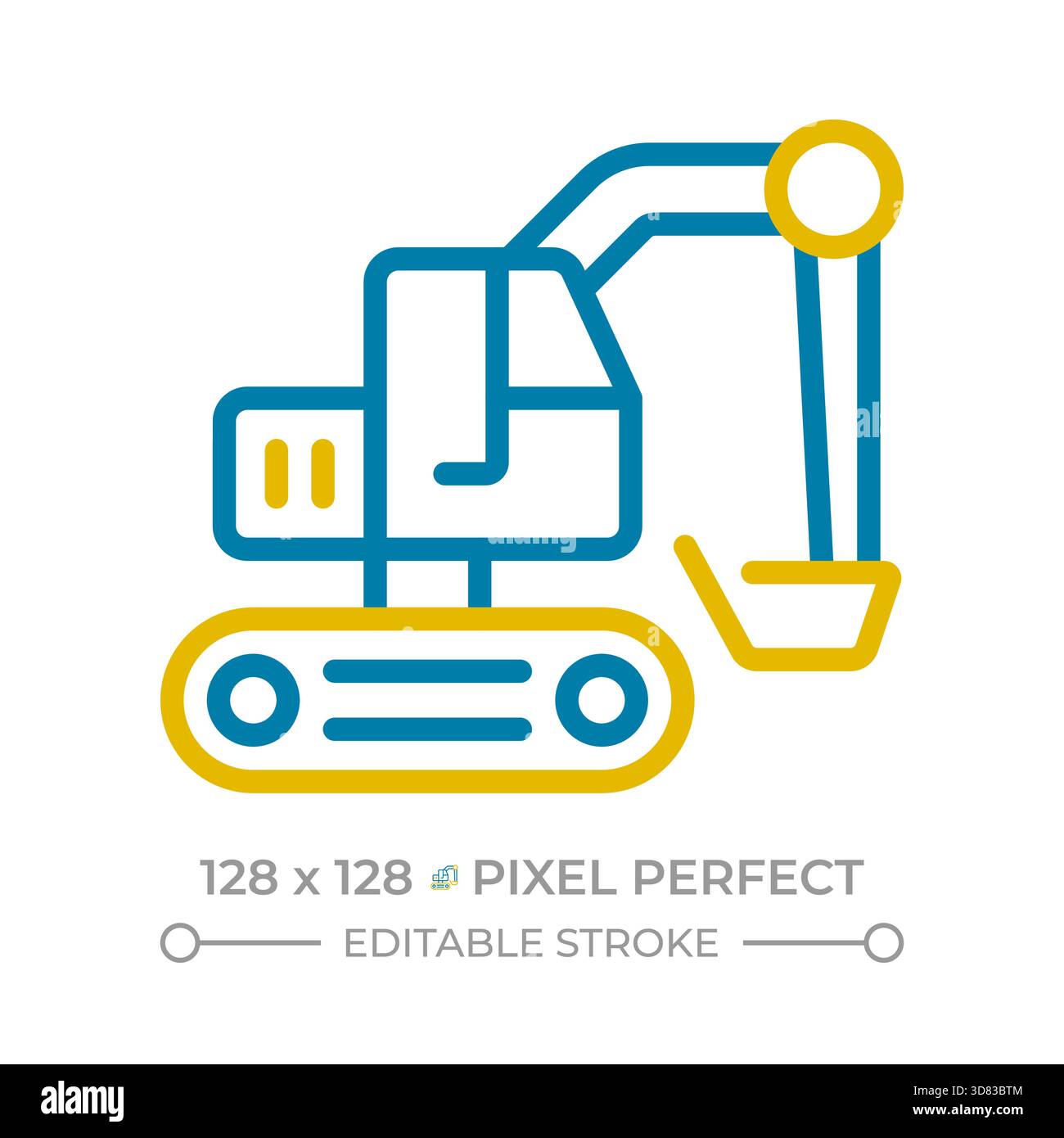 Excavator pixel perfect two color line icon Stock Vector
