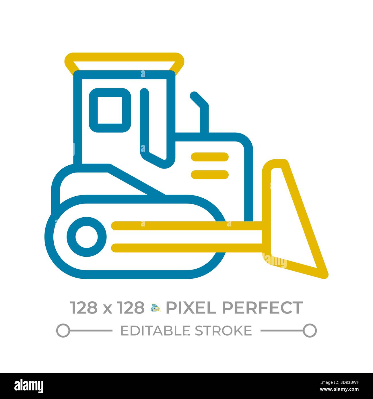 Bulldozer pixel perfect two color line icon Stock Vector