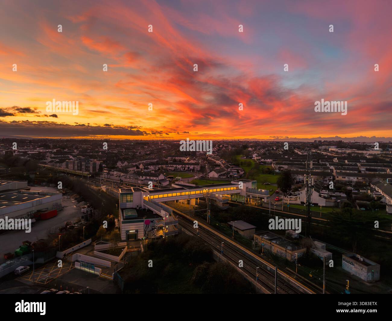 Colourful sunset sky over Howth Junction & Donaghmede station Stock ...