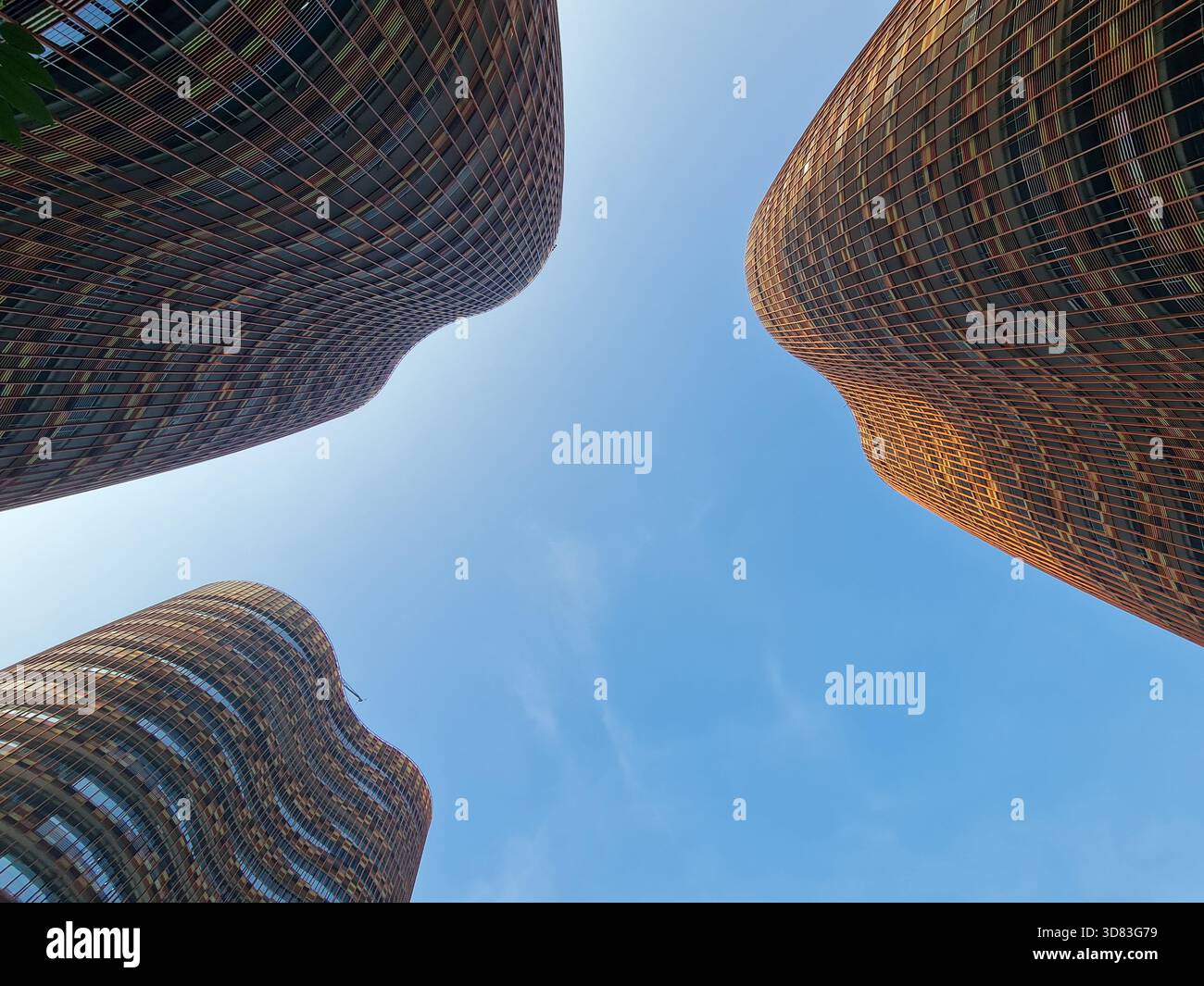 Curve Rd High Rise Building Upward view of four organic curved high rise towers forming a geometric ...