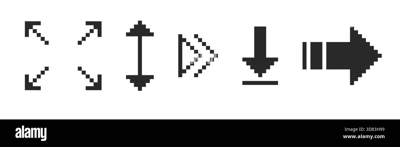Pixel arrow set. Pixel art different directions 8 bit gaming console ...