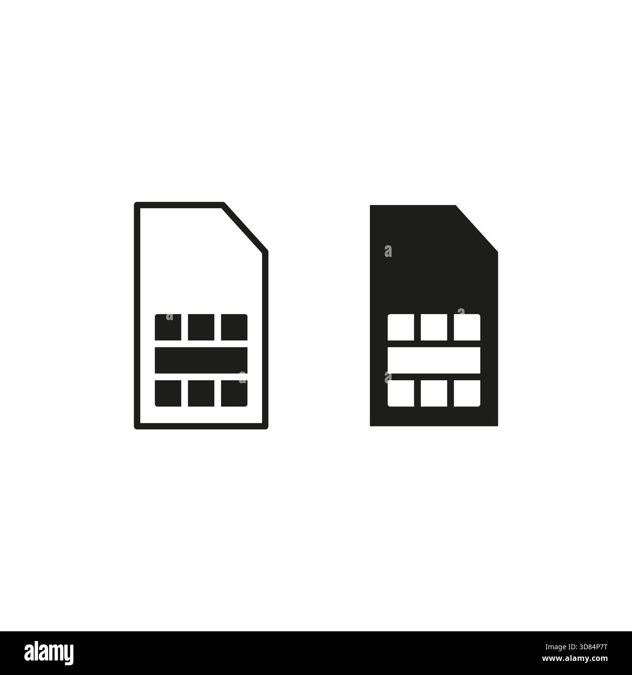 Two SIM card icons. Mobile phone element. Outline solid Vector set. Technology graphic object. EPS 10. Stock Vector