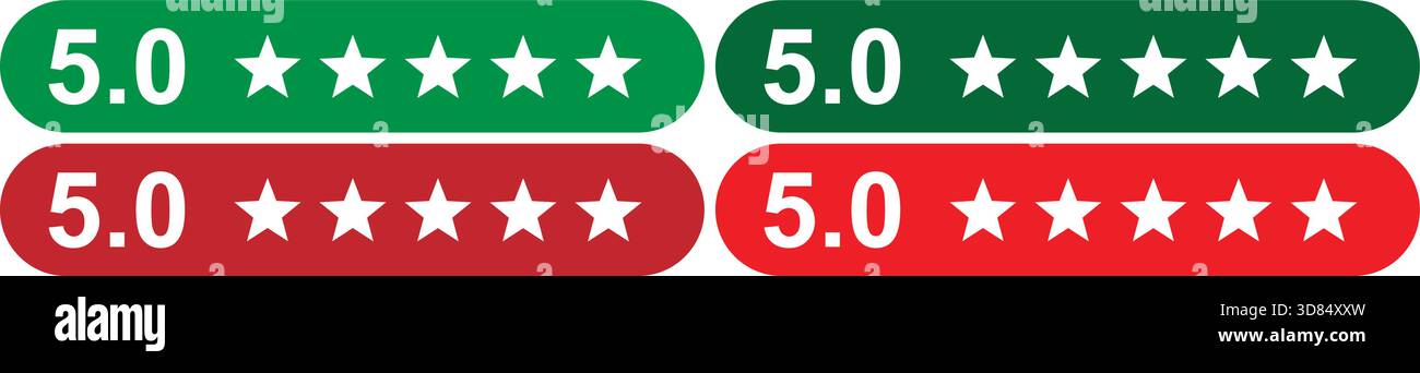 Five Star Rating Badge with 5.0 Score for Reviews and Feedback Stock Vector