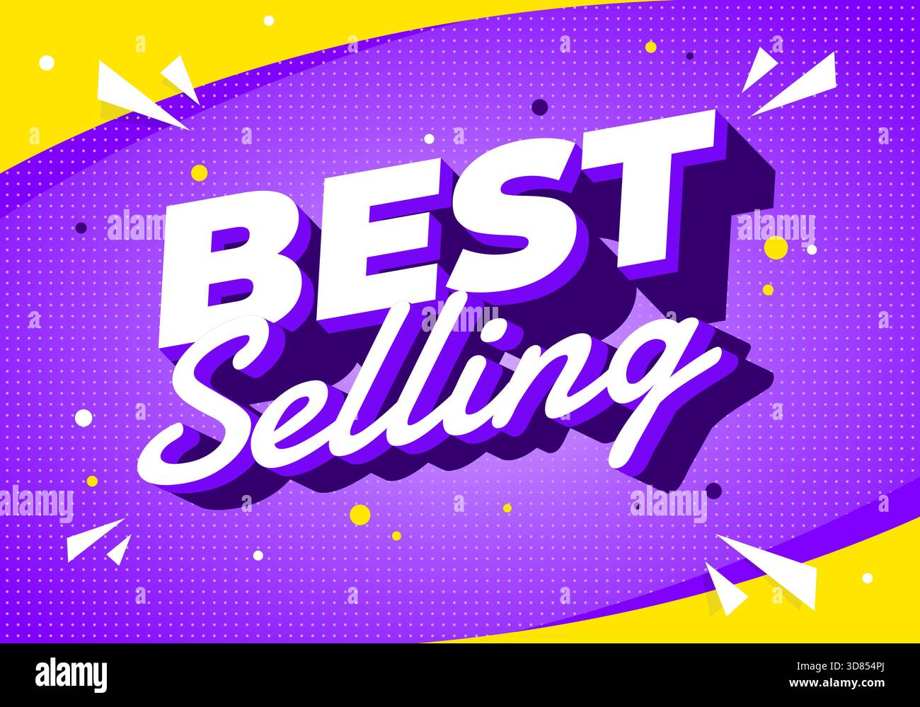 Best selling. Bright playful purple background showing bold promotional message - Stock Image