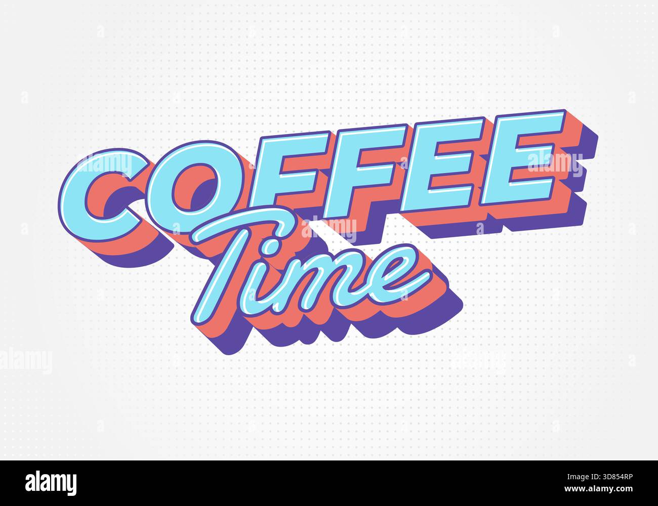 Coffee time. Light pastel lettering with bold shadows creating fun relaxing mood - Stock Image