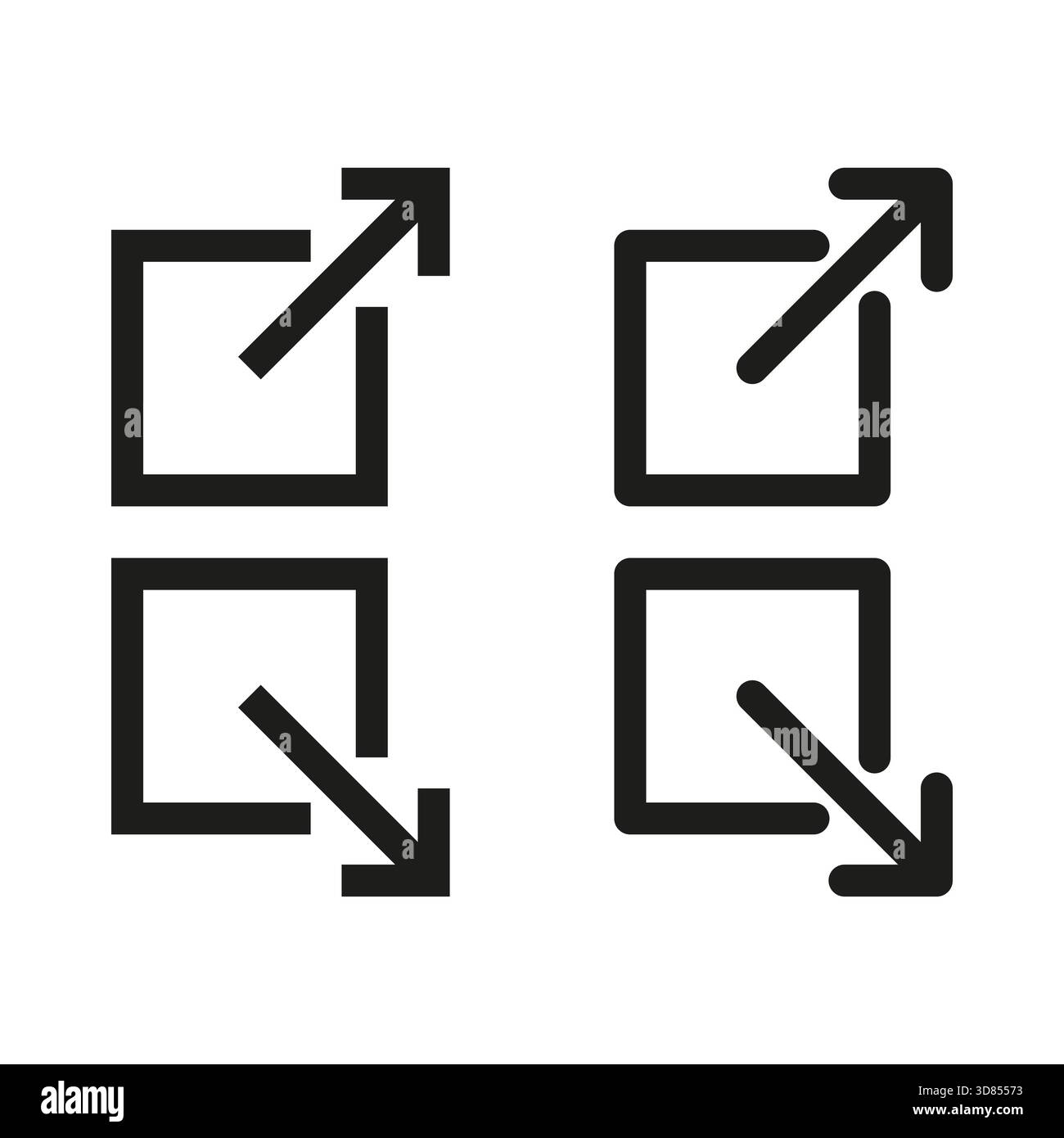 Scale icon set. Enlarge minimize symbol. Interface element Vector. Modern outline figure. EPS 10. Stock Vector
