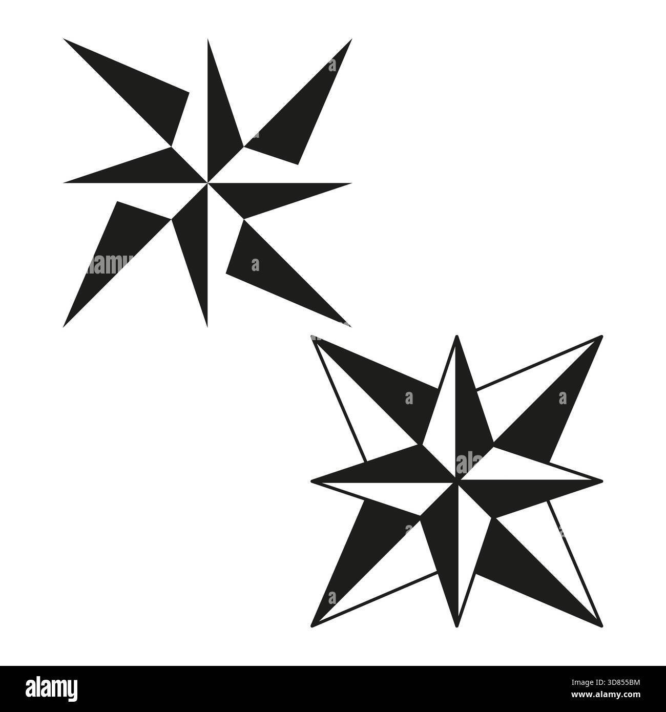 Compass star elements. Navigation guide symbols. Geometric eight point. Vector simple set. EPS 10. Stock Vector