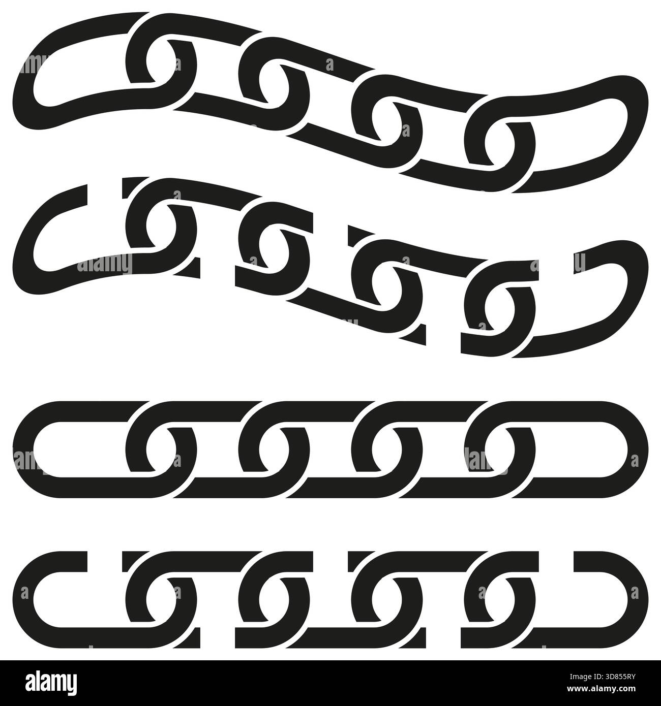 Chain link set. Curved straight segments. Interlocking form Vector. Metal element collection. EPS 10. Stock Vector
