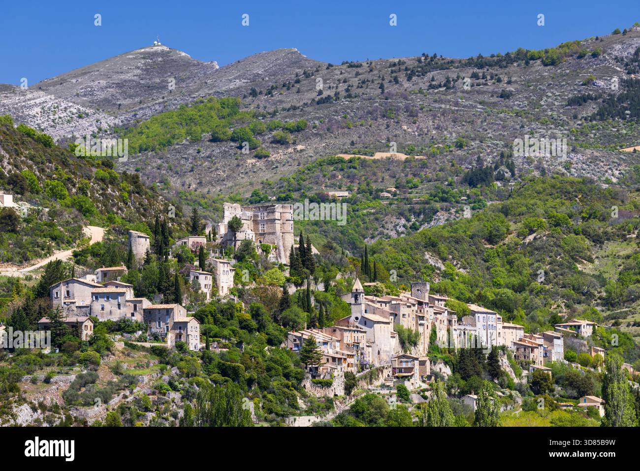 Historic French village Reilhanette built on mountain slope with ...