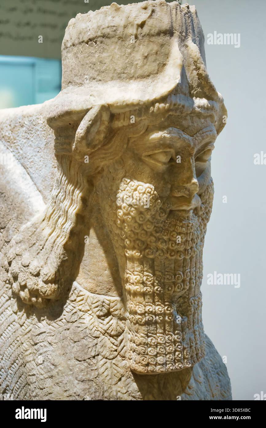 Assyrian Lamassu (winged bull sphinxes) from Nimrud, in The Iraq Museum, Baghdad, Iraq Stock Photo