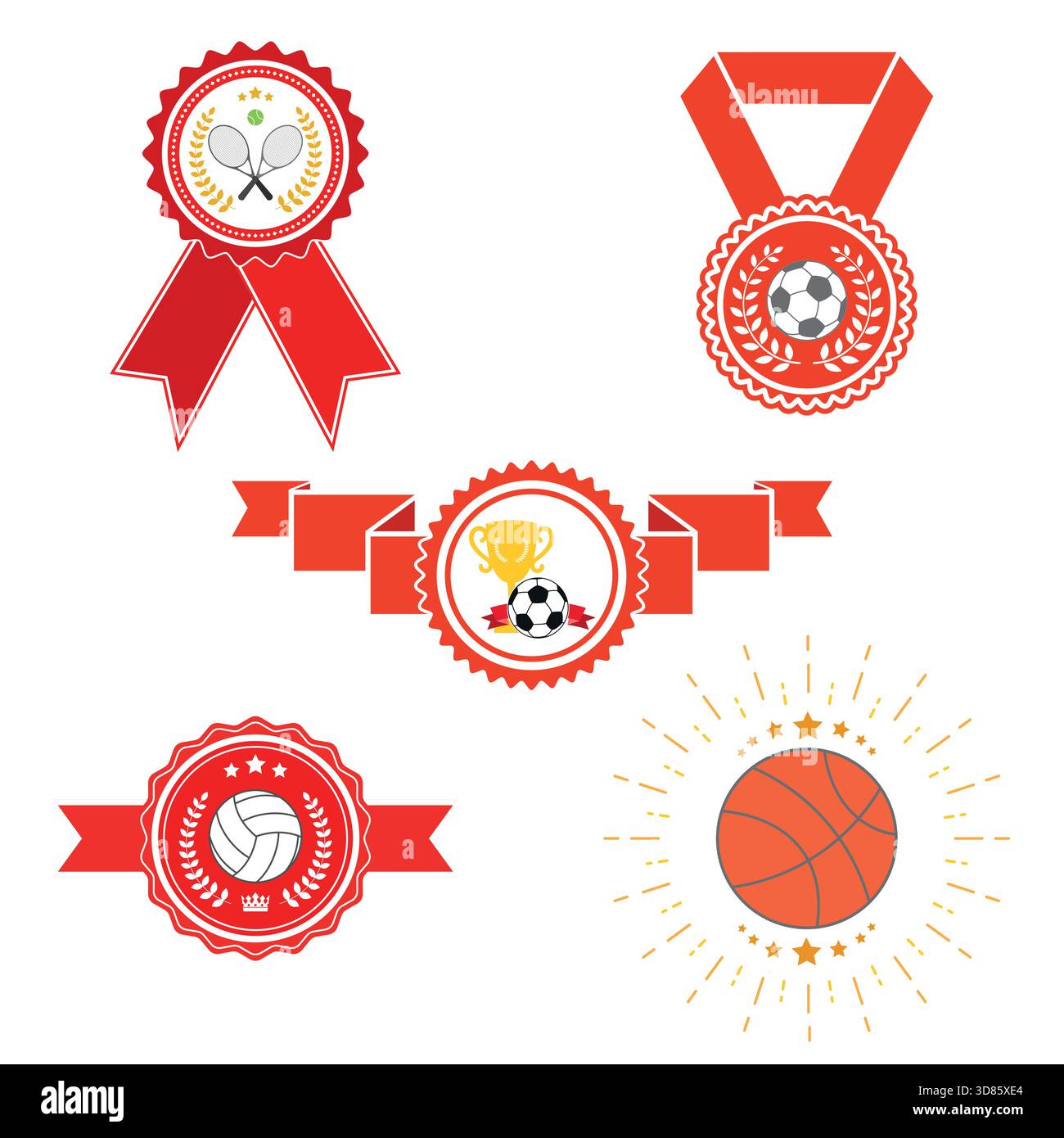 Illustration of a set of sport badges, ribbons, and icons on a white ...