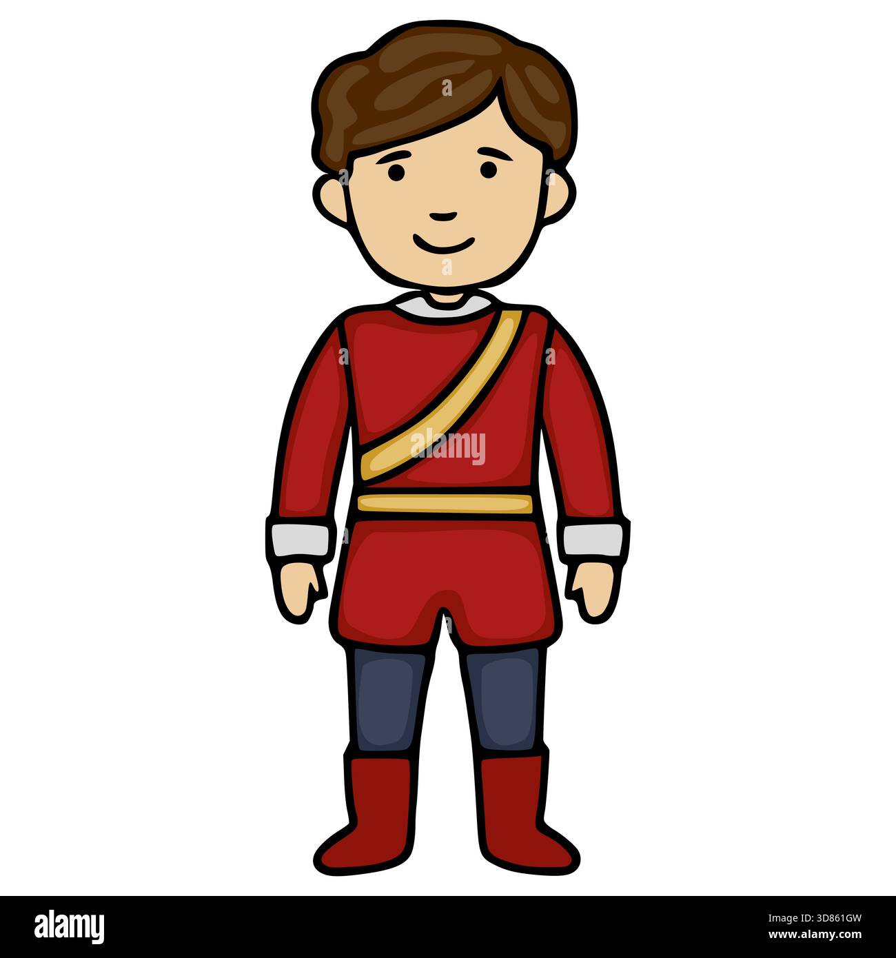 Charming vector illustration of a stylized prince in a red tunic and ...