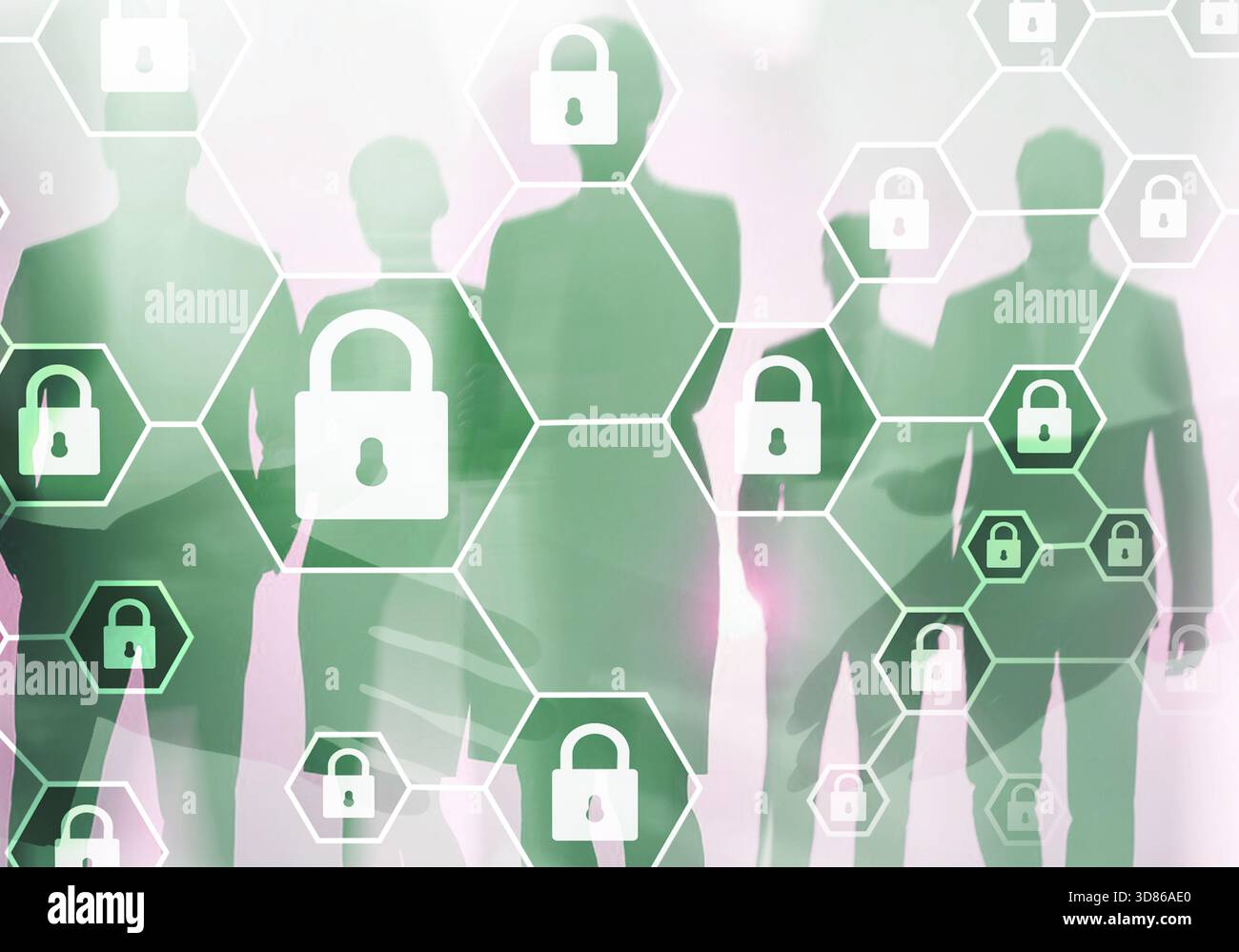 Secure structured business concept with locked elements and cybersecurity protection. Stock Photo
