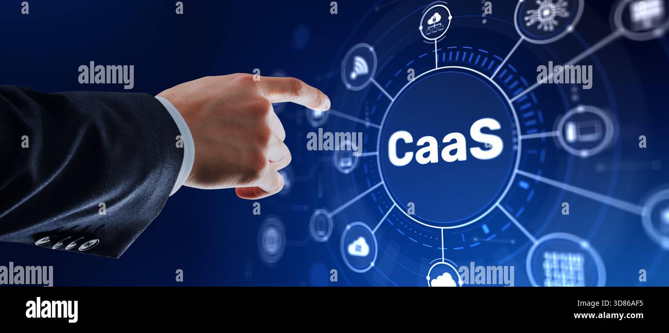 CaaS solutions with automated container orchestration and cloud infrastructure optimization. Stock Photo