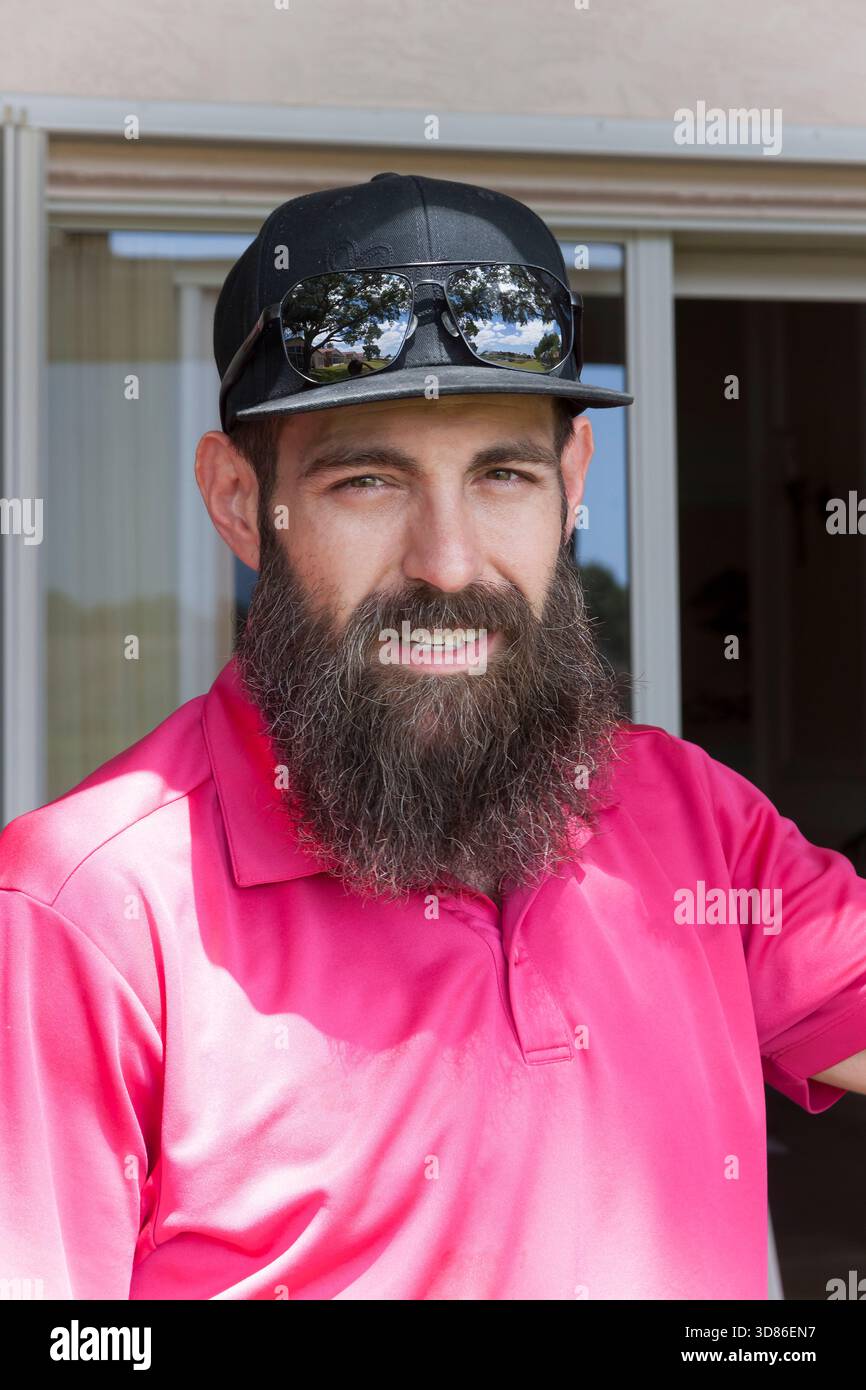 Headshot of a male handyman in his 30s. Stock Photo