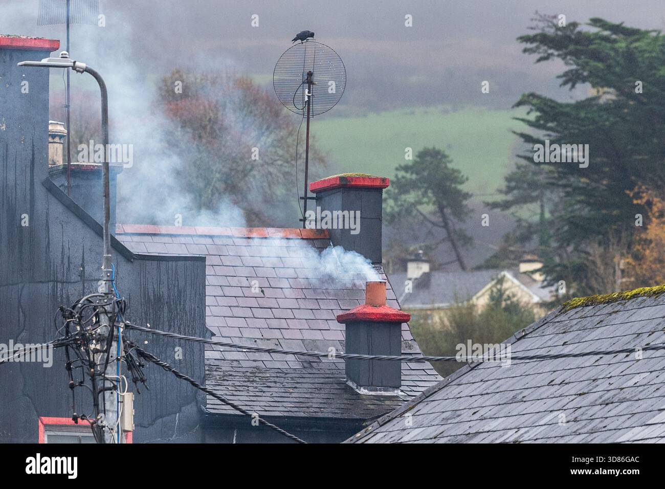 Smoky chimney in Bantry, West Cork, Ireland. Stock Photo