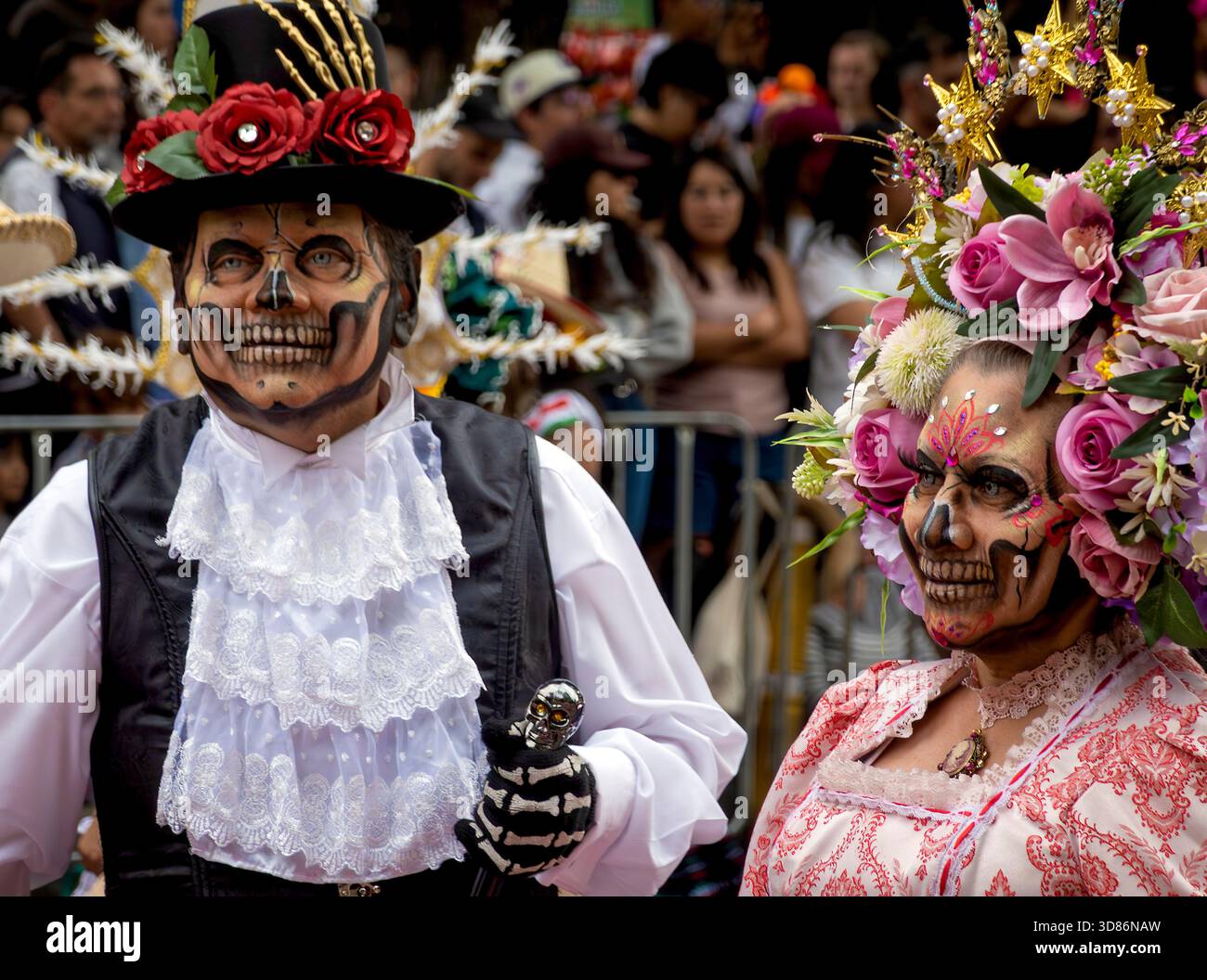 People in costumes parade participate in Day of the Dead parade in Mexico City, Mexico Stock Photo