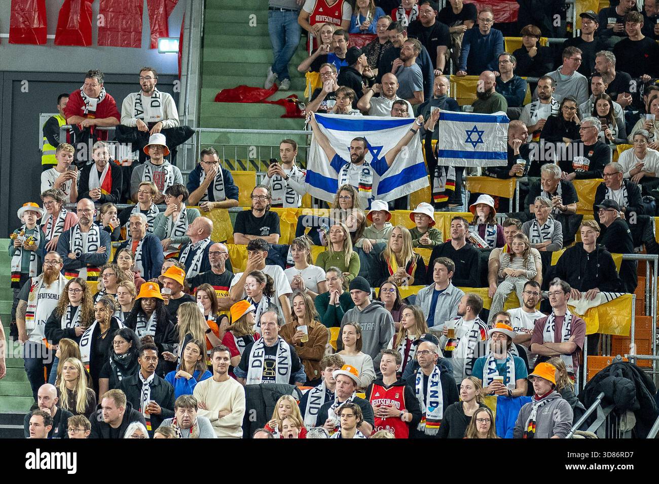 Israeli fans with flags at the spectators, GER, Germany vs. Israel ...