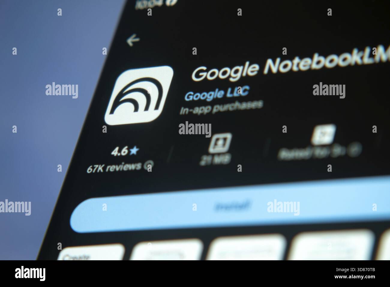 Google NotebookLM app interface visible on a mobile device in dark mode Stock Photo