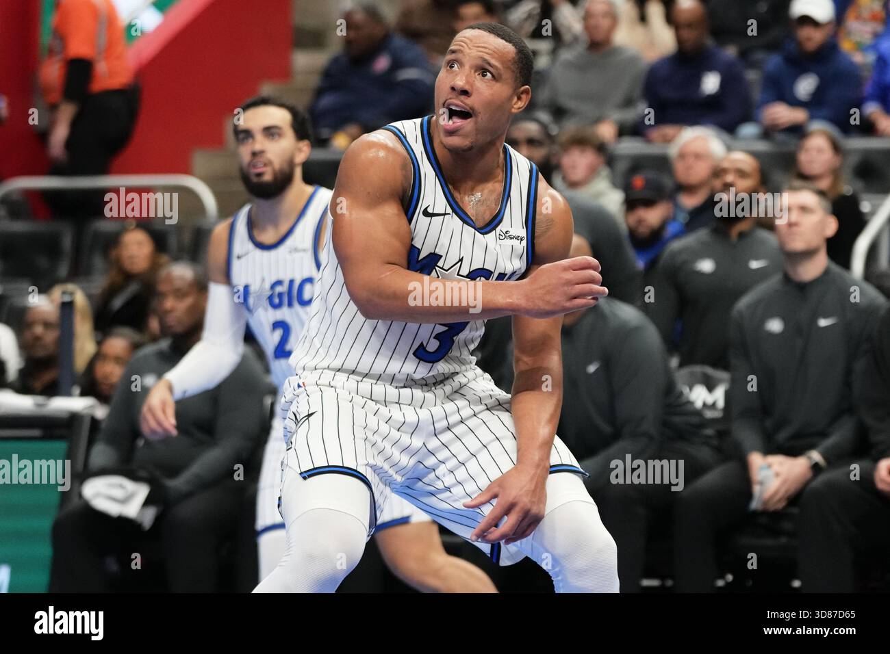 Orlando Magic guard Desmond Bane reacts after scoring during the first ...