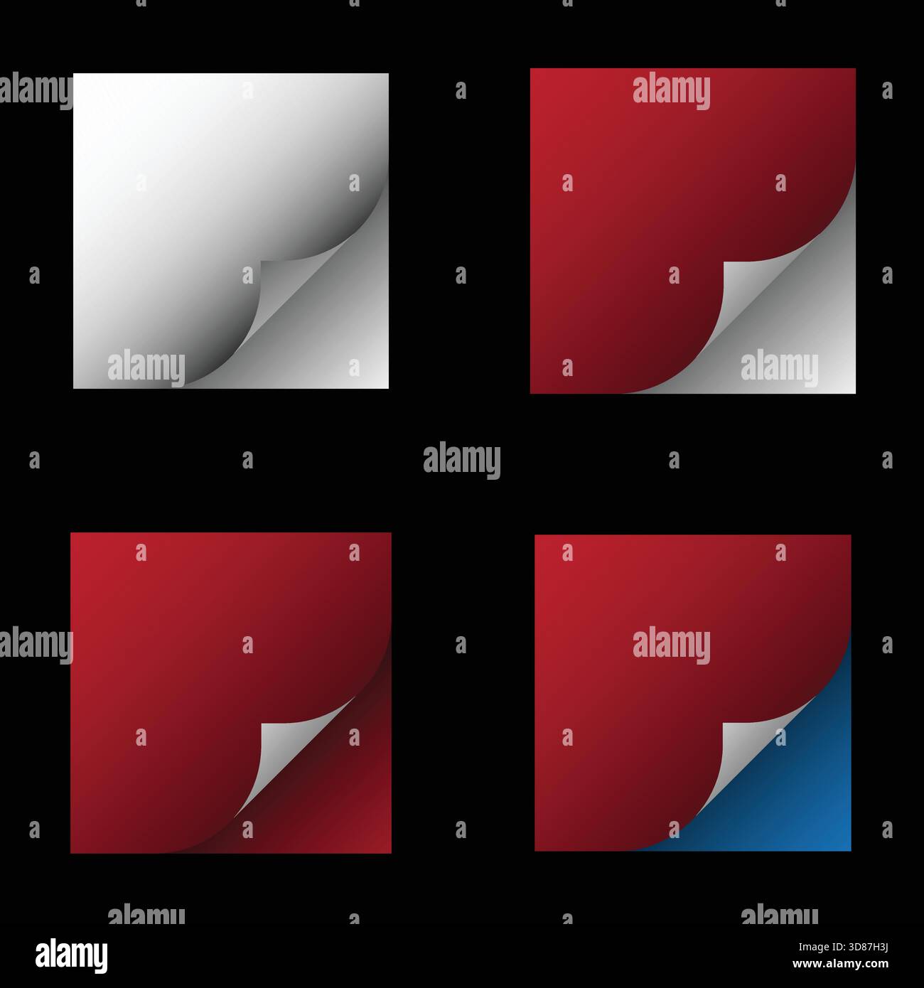 Gradient page curl graphic elements set with color variations Stock Vector