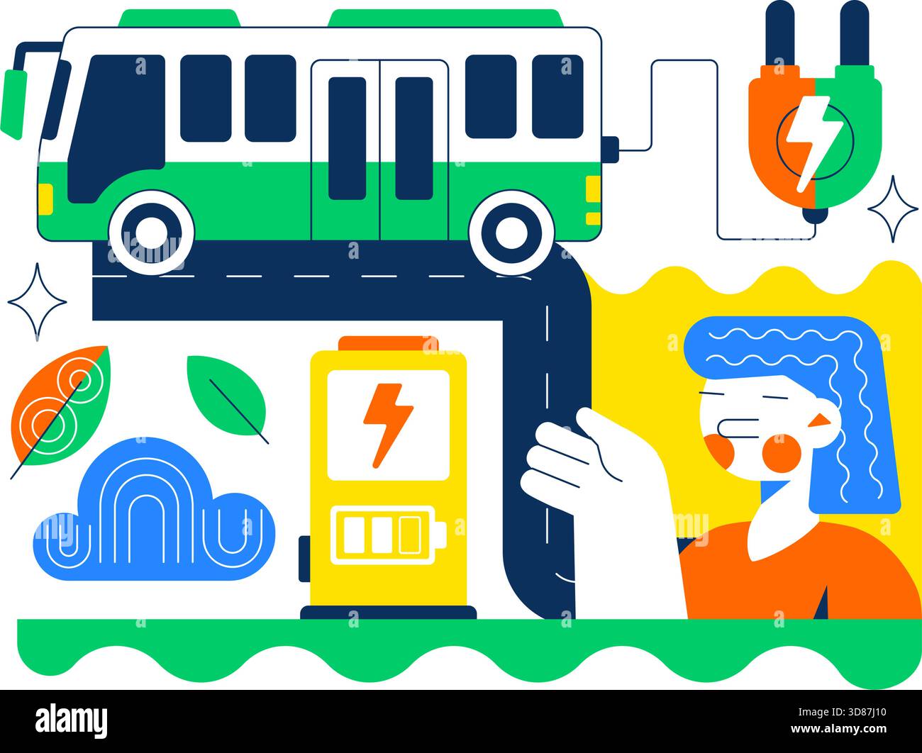 Electric Bus Transportation Illustration Featuring an Electric City Bus ... - Environmentally Friendly Electric Transportation